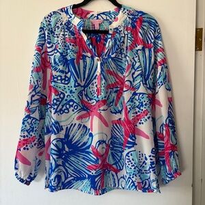 Lilly Pulitzer Elsa Top “She She Shells” Womens Size Small 100% Silk Long Sleeve